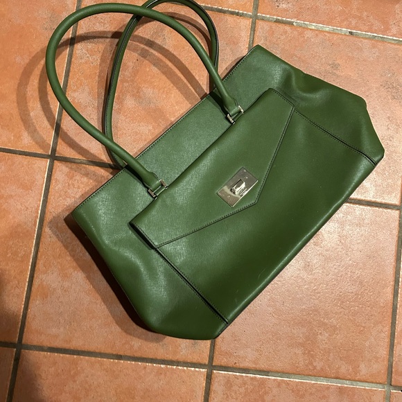 Kate Spade Olive Green Tote Bag computer bag large structured purse used - Picture 8 of 11